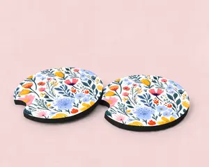 Floral Pattern Cute Car Coasters, Set of 2, Neoprene Material