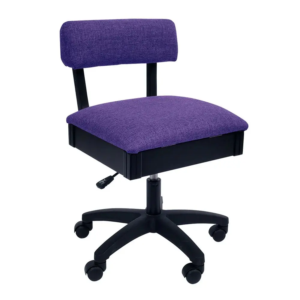 Sturdy Adjustable Arrow Royal Purple Upholstered Hydraulic Sewing Chair for Adults - 360° Swivel Base, 300 lb Weight Capacity, Storage Compartment, Overall Chair Height:29"-33", Seat Size:18"w x16"d, Space-Saving for Quilting Studios, Sewing Rooms