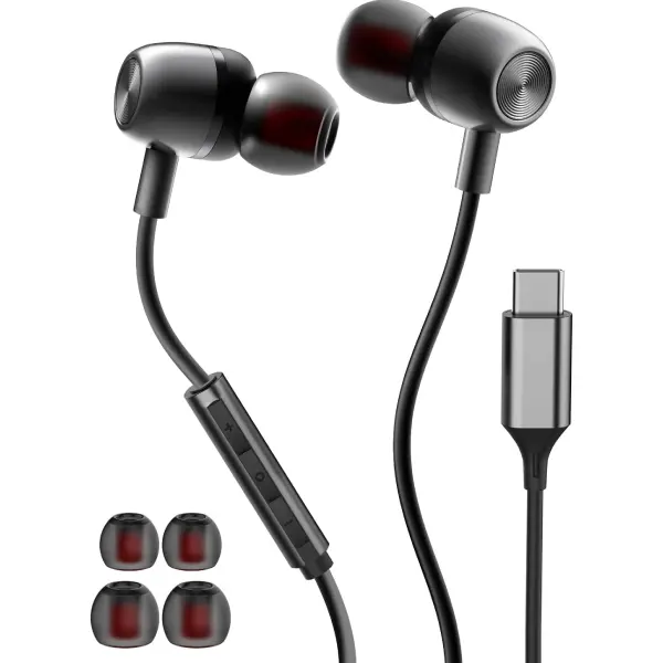 USB-C Wired Headphones with Microphone for iPhone 17/16/15 Pro Max & Samsung Galaxy | In-Ear USB-C Earbuds | Hi-Fi Stereo Sound | Volume Control