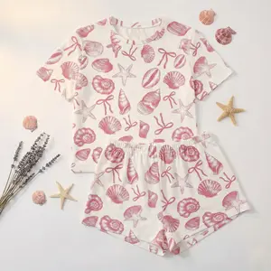 Shell Women's 2-Piece Pajama Set - Ultra-Soft Polyester Blend Nightwear, Long-Sleeve Top & Bottom with All-Over Shell Starfish Ocean Print, Comfortable Machine-Washable Loungewear