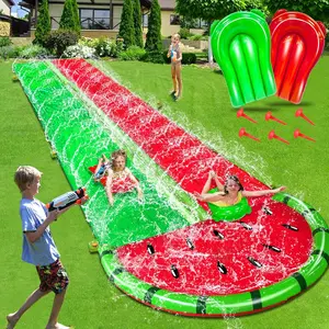 20 x 5.6 ft 3 Sided Safe Fence Watermelon Lawn Water Slides with 2 Bodyboards, Heavy Duty 2 Race Lane Sprinkler Water Toys for Kids Adults, Perfect for Outdoor Summer Beach Swimming Pool Party Water Games