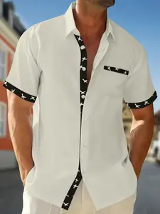 Men's Plain Button-Up Shirt Short Sleeve, Breathable Comfort, Street Casual Beach Style, Loose Fit, Versatile for Active Lifestyle