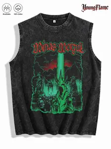 Vintage Acid Wash Dark Fantasy Knight Graphic Tee A Comfortable Summer Gift Gothcore Streetwear Y2K Clothing Men Sleeveless Tank Top shirts casual style