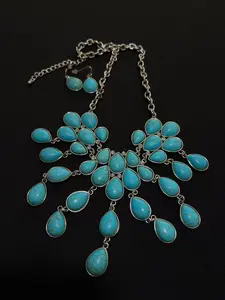 Western Turquoise Waterfall Statement Necklace Set