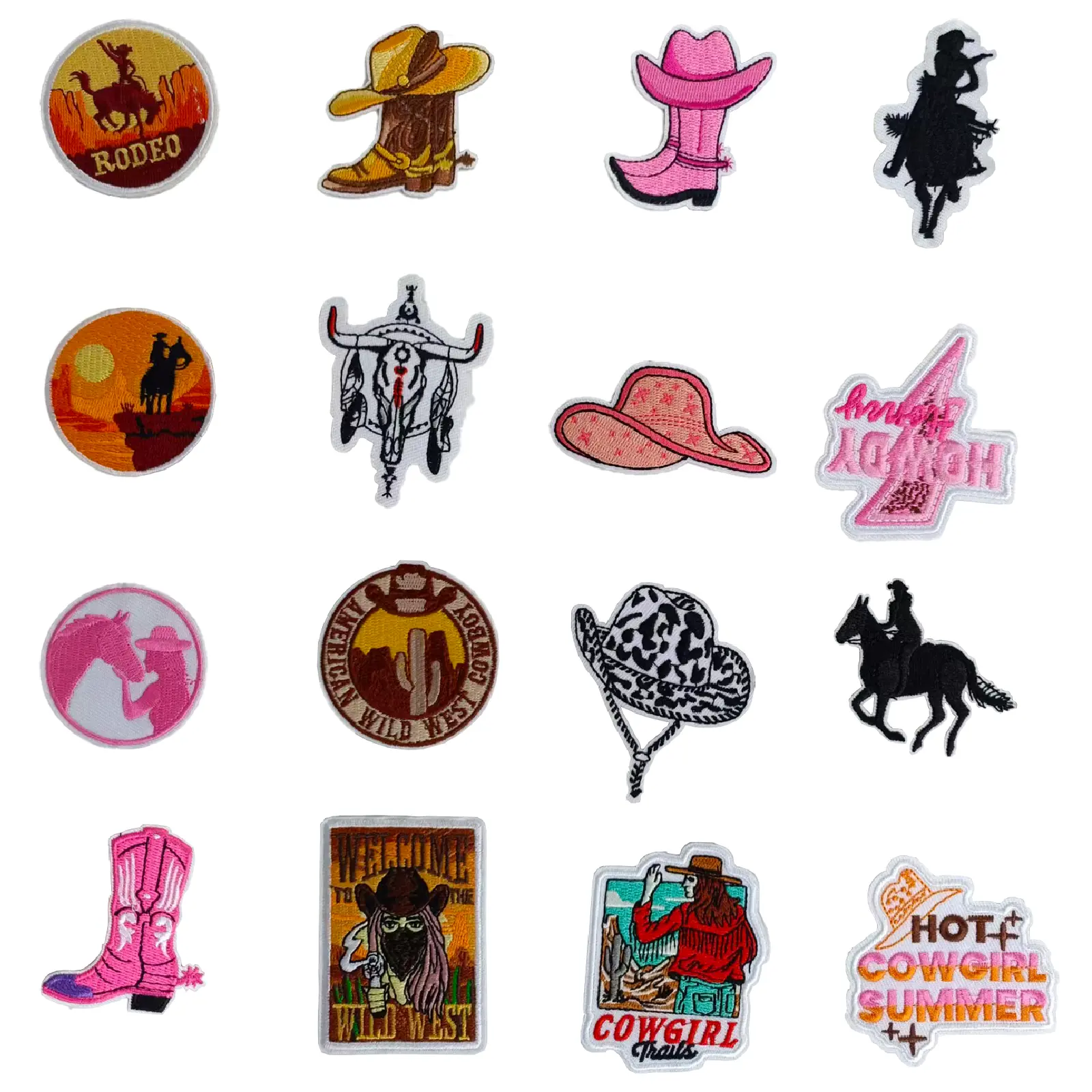 Iron on Patches (16 Pcs) - Western Cowgirl Cowboy Classic Pattern Embroidered Thread Patches, Sew on for Jeans, Jacket, Shirt, Backpack, Clothing DIY Supplies