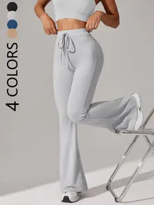 Women's Solid Color High Waist Flare Leg Sports Leggings, High Stretch Casual Comfortable Breathable Bell Bottom Trousers for Yoga Gym Workout Running, Ladies Sportswear for All Seasons