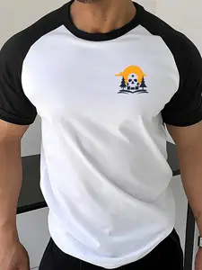 Men's Regular Fit Skull Print Short Sleeve Graphic Tee, Casual Comfy Round Neck T-shirt for Summer, Fashion Men's Top for Daily Wear