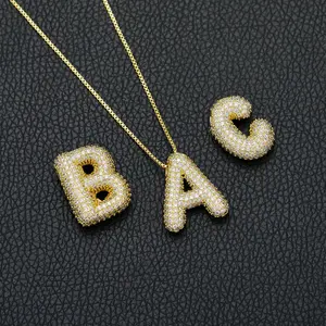 Iced Out Bubble Initial Letter Necklace | 14K Gold Plated A-Z Alphabet Pendant, Personalized CZ Diamond Jewelry for Women