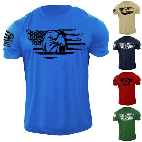 New Men's USA Eagle Flag T Shirt American Stars Patriotic 100% Cotton Menswear Soft
