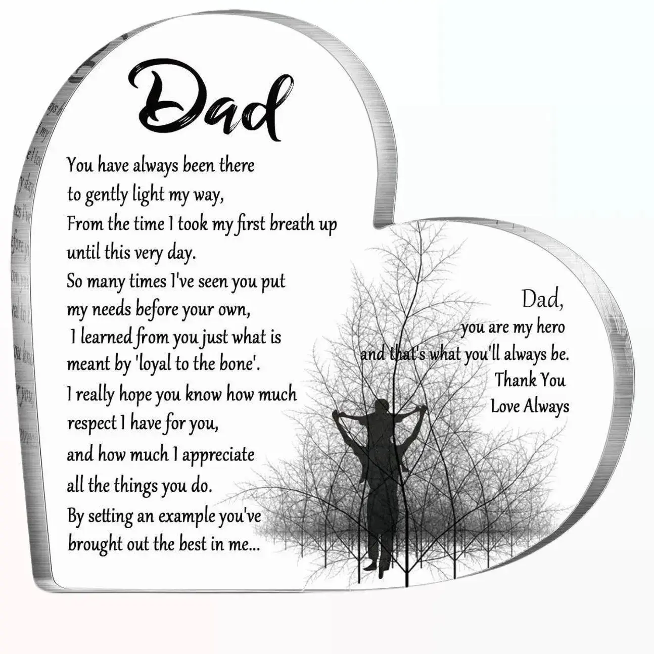 Gift for Dad Gift Acrylic Heart Shape Gift Sympathy Thankful Quote Blessed Wish Memorial Gift Table Centerpiece Decor from Son Daughter for Father's Day Gift 50th 60th 70th 80th Birthday