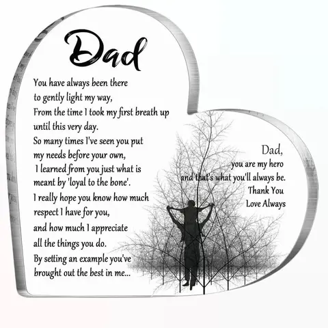 Gift for Dad Gift Acrylic Heart Shape Gift Sympathy Thankful Quote Blessed Wish Memorial Gift Table Centerpiece Decor from Son Daughter for Father's Day Gift 50th 60th 70th 80th Birthday