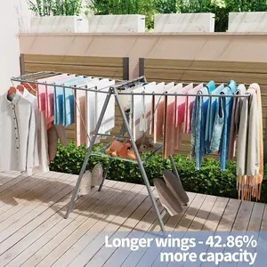 Clothes Drying Rack Foldable, Metal Laundry Drying Rack Collapsible, Portable Compact Clothes Rack for Sweater Baby Clothes Towel Indoor & Outdoor, Height Adjustable Clothes Airer, Grey Hanger Room Shelf Shoe Sock Hangable