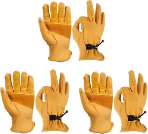 OZERO TikTokShopBlackFriday Leather Work Gloves for Men M Size 3 Pairs Cowhide Leather Working Gloves for Driving Heavy Duty Mechanic Ranch Men and Women Gardening Leather Glove