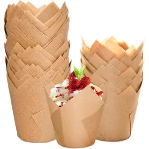200 Natural Tulip Cupcake Liners, Premium Muffin Cup Liners for Baking Cups, Standard Size Greaseproof Cupcake Wrappers, Classic Parchment Paper Cupcake Liners by JIRNGLA