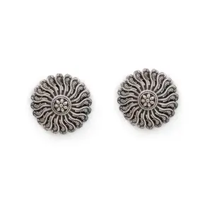 Oxidized Silver Sunburst Stud Earrings