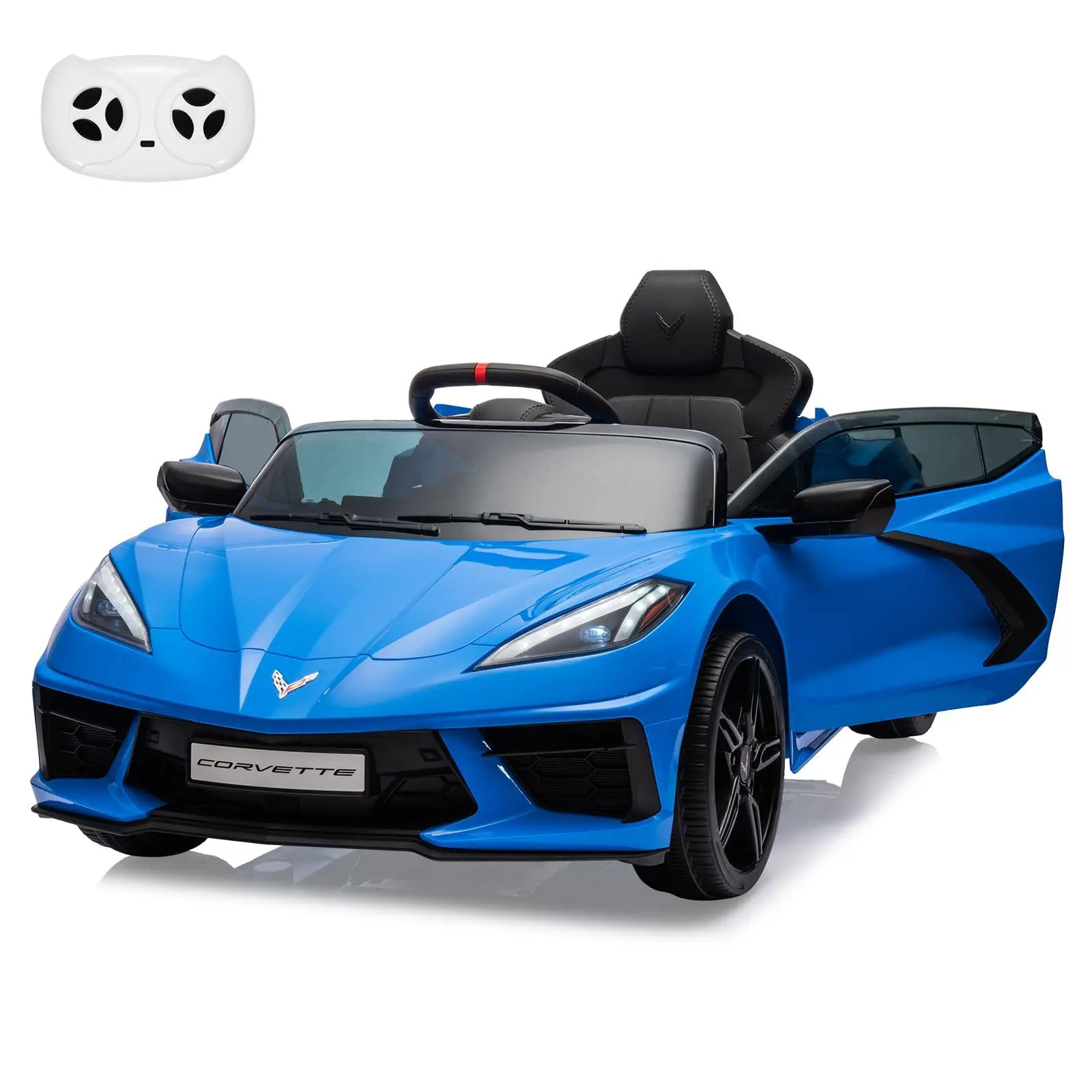 Ride on Sports Car 12V Battery Powered Car for Kids,Electric Car Toy with Remote Control, Visual Dashboard, Music, LED Lights, Gifts for Boys Girls,Darkblue
