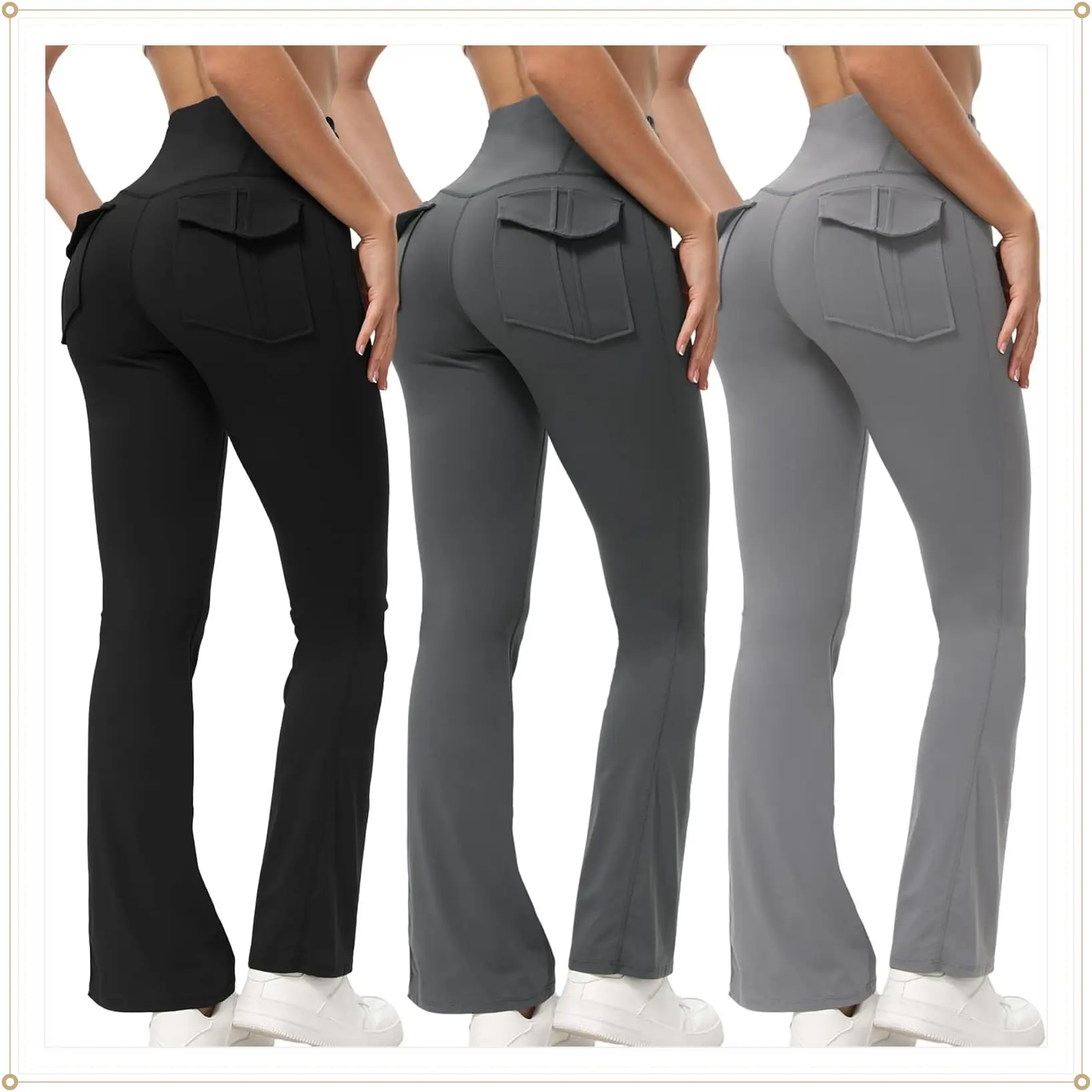 Women's Flare Leggings with Pockets High Waisted Butt Lifting Tummy Control Bootcut for WomenGift