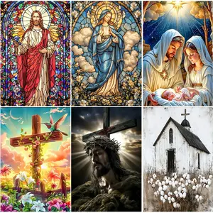Divine Jesus & Cross Diamond Painting Kit - Minimalist Holy Print, DIY Full Drill Rhinestone Art, Wall Decor for Home & Church