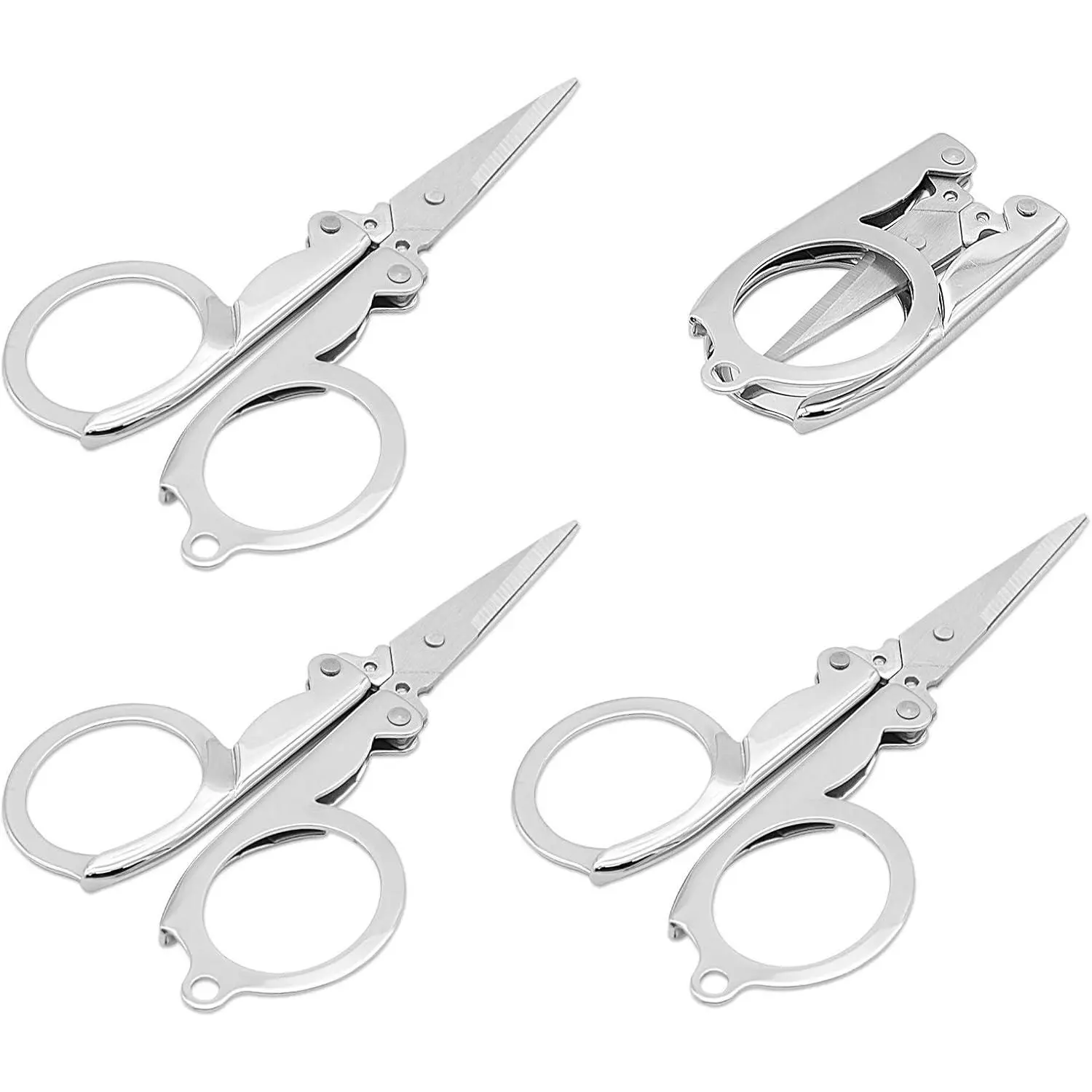 4PCS Rust-Proof Stainless Steel Foldable Scissors - Portable Mini Pocket Hand Tools for Adults, Emergency Survival Outdoors Crafting Use (Unfolded:10x6cm, Folded:5x3cm), Children, 5 X 3Cm