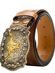 Unisex PU Waist Belt, Vintage Western Cowboy Buckle, Animal Print Design, Modern Fashion Accessory, Suitable for Jeans and Skirts, All Seasons, Western Concho Belts, Trendy Belt, Stylish Belts, Western Style Belt