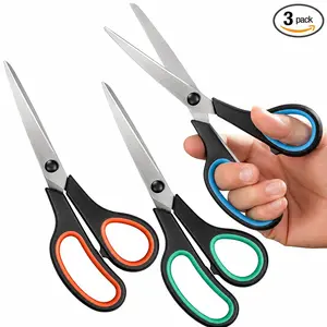 3-Pack 8" Scissors, Stainless Steel Craft Scissors, All Purpose Heavy Duty Scissors with Ultra Sharp Blades & Ergonomic Comfort Grip Handles, for Office, Home, School, Sewing & Crafts