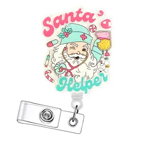 Christmas Retractable Badge Reels, Acrylic ID Holders with Clips for Nurses, Doctors, Students & Office Staff, 15-Piece Set