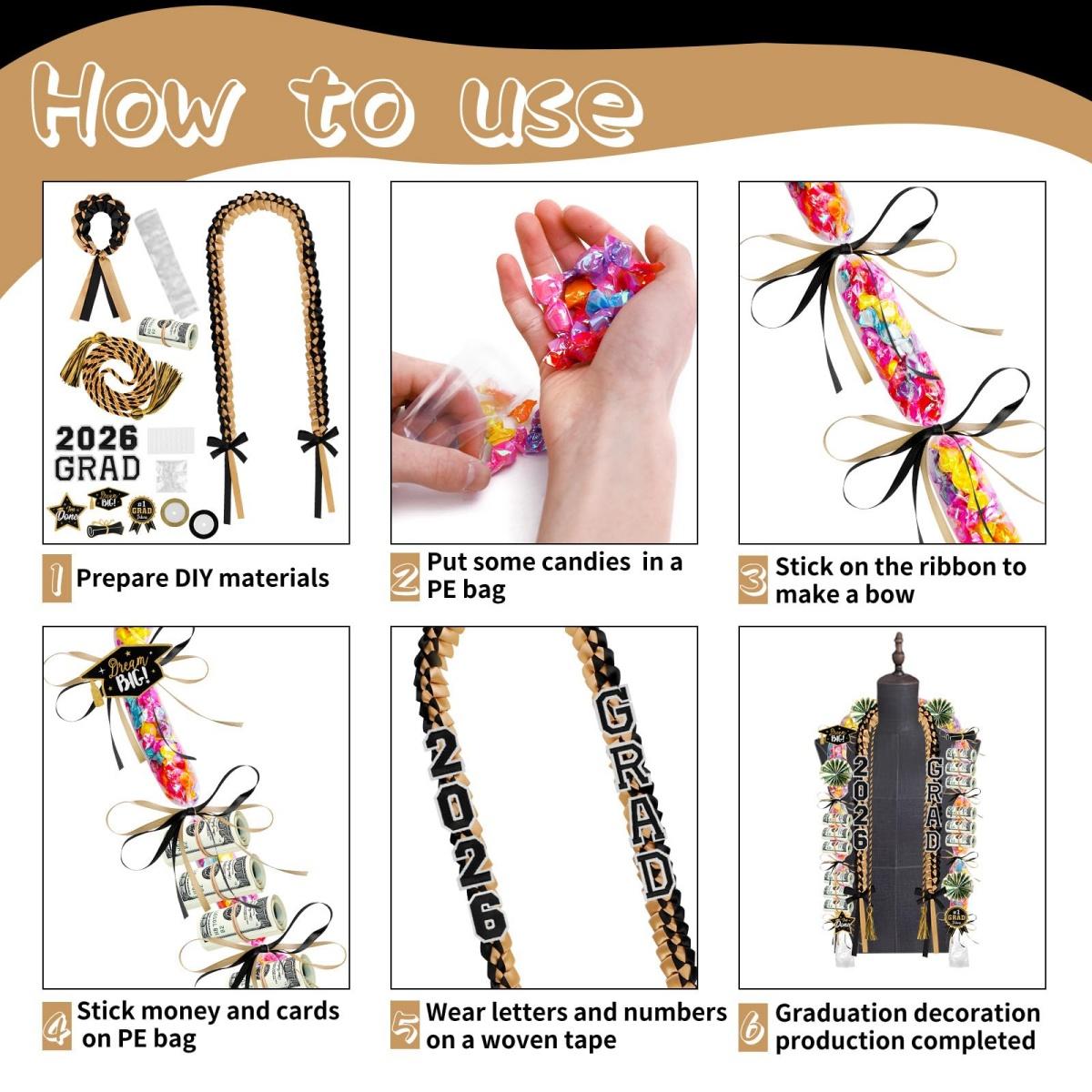 ONERIR 18 Pcs Graduation Leis 2026 Class of 2026 Graduation Candy Lei Kit Double Ribbon Graduation Leis Necklace Graduation Gift Party Accessories for Women Men