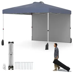 COSTWAY - 10 X 10 FT Pop up Canopy Tent with 1 Sidewall and Wheeled Bag-Gray COSTWAY - 10 X 10 FT Pop up Canopy Tent with 1 Sidewall and Wheeled Bag-Gray