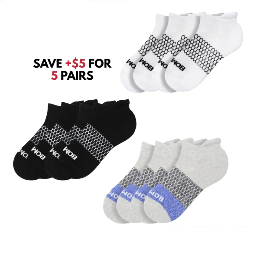 2-3-5 Packs Bombas  Ankle Socks | Tri-Block Honeycomb Support Solid Women's Socks | Multi Colors Unisex Running Socks, Seamless Toe, Compression Socks