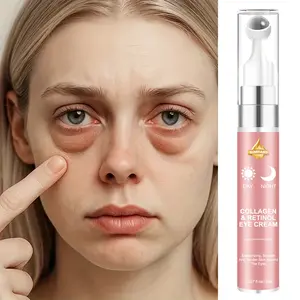 Collagen & Retinol Under Eye Cream with Massager Head 15ML, Dual Effect Morning & Night Formula, Contains Hyaluronic Acid, Brighten Moisturize Firm Skin