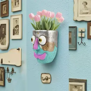 Creative Pop Art Color Block Wall Hanging Planter, Resin No-Hole Pot, Modern Art Trendy Balcony Indoor Decoration