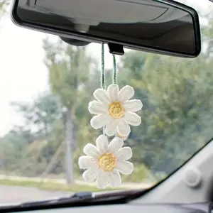 1pc Handmade Crochet Flower Car Charm, Bohemian Forest Style Rearview Mirror Decoration, Fairy Aesthetic Car Accessories, Car Hanging Decoration, Car Ornament, Car Trinkets