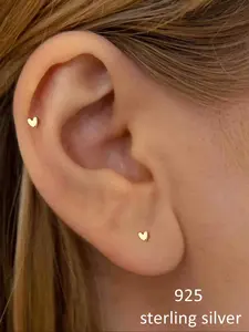 2pcs 925 Cute Sterling Silver Heart Matte Earrings, Stud Earring Jewelry, Ear Piercing, Suitable for Women Daily Wear, Parties, Engagement