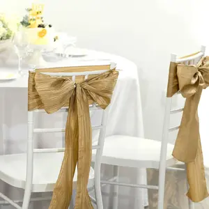 5 Pack Taffeta Chair Sashes 6"x106" Gold Accordion Crinkle - Sophisticated Decorative Design