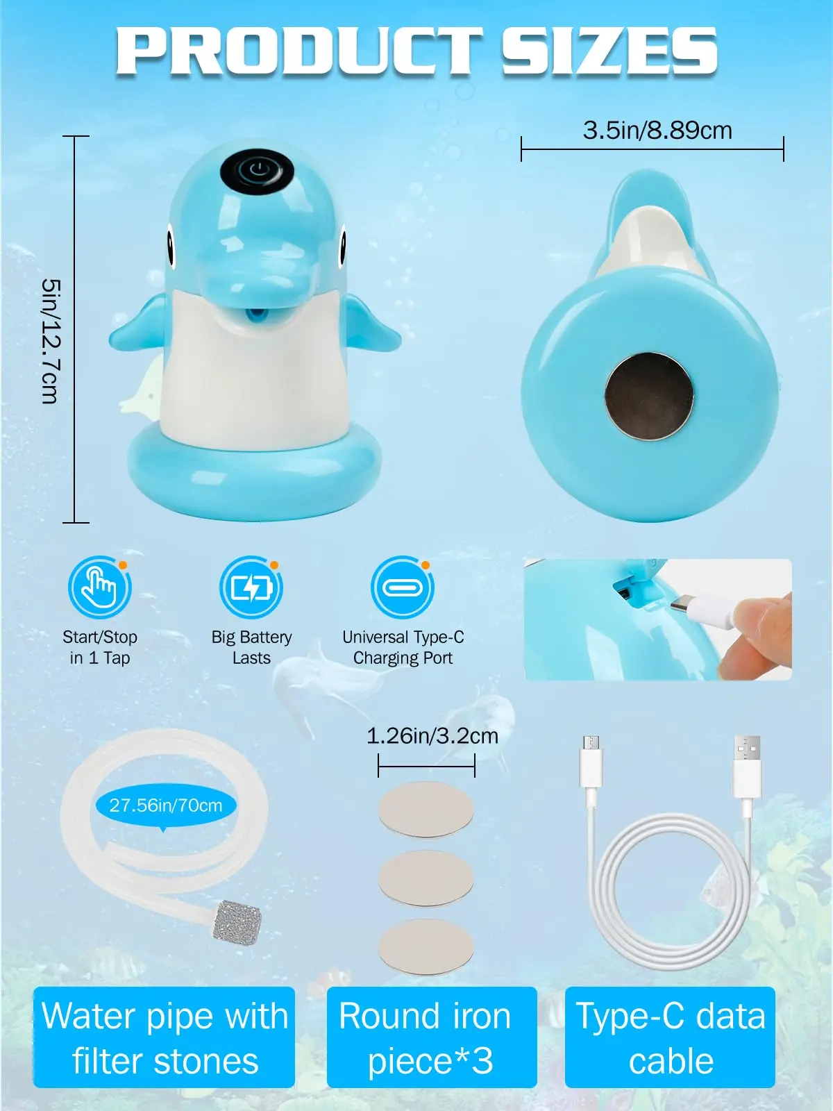 Dolphin Water Table Pump with Magnetic Base No Drill 3H Runtime
