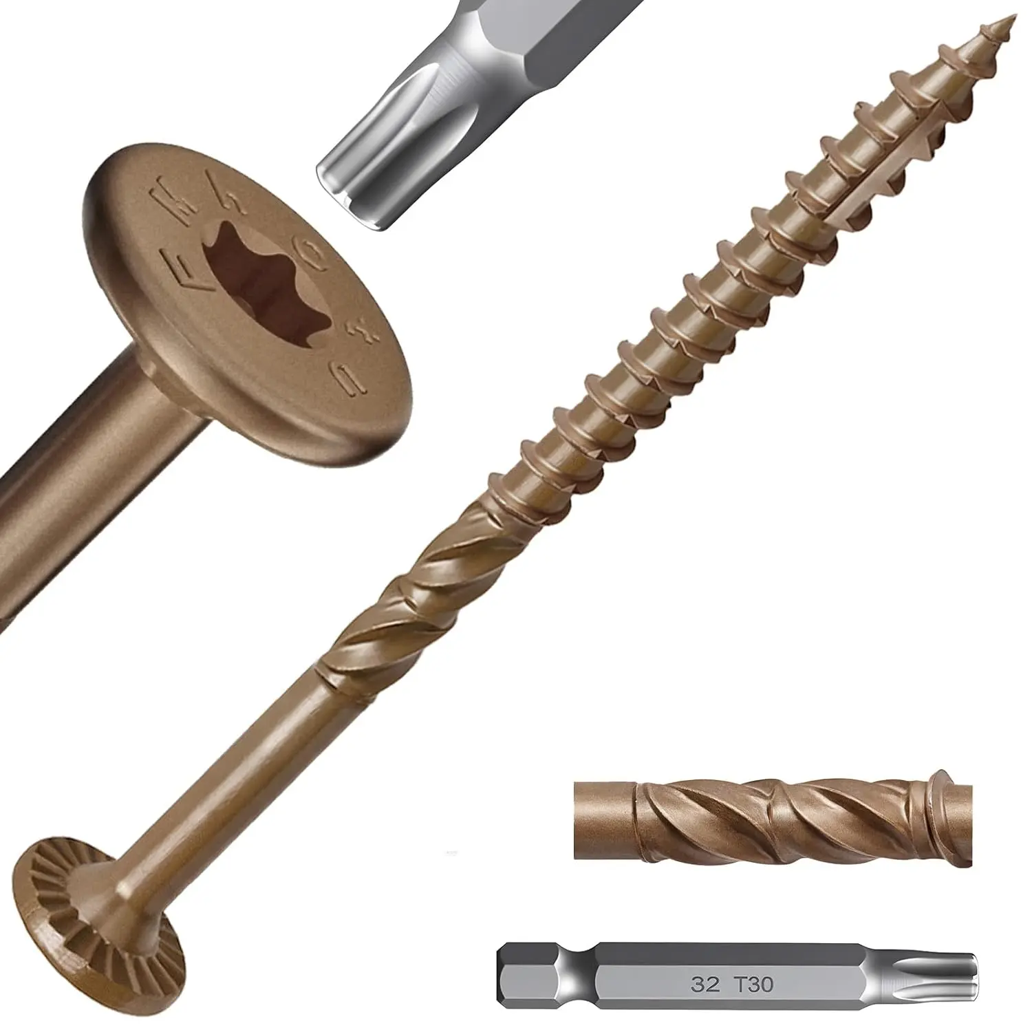 #14 x 4-1/2 Inch  Structural Lag Screws 50 count  Drive Decking  Screws, Rust Resistant Timber Screws for Timber/Log/Landscaping (Brown)