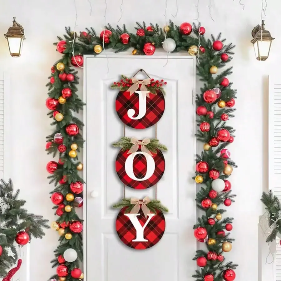 Christmas Joy Festive Wall Hangings - Farmhouse Indoor-Outdoor Door Ornaments, Home Holiday Decor Supplies