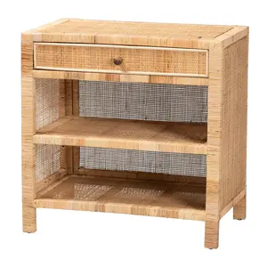 Baxton Studio Bella Wood and Natural Rattan Console Table