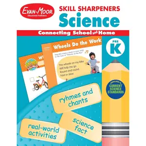 Evan-Moor Skill Sharpeners Science Workbook, PreK, Physical, Life, and Earth Science, Songs, Activities, Colors, Shapes, Sizes, Texture, Wheels, Sounds, Motion, Animals, Plants, Weather, Homeschool Paperback – Teacher's Edition, December 31, 2015