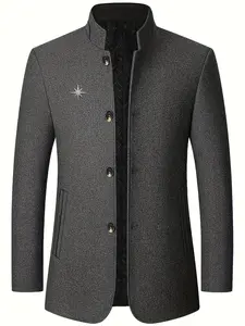 Men's casual formal style lambskin jacket - Long Sleeve stand-up collar single-breasted side pocket jacket, semi-formal office occasions and daily wear in autumn and winter - polyester fiber lining for cold resistance and warmth, texture fabric design