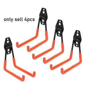 4PCS Garage Hooks Heavy Duty Utility Steel with Anti-Slip Coating Wall Mount Storage Organizer for Hanging Power and Garden Tools, Hose, Ladders, Bikes, Ropes, Bulk Items, and More