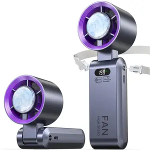 Portable Handheld Turbo Fan, 199 Gear Speed, 24 HsCooling Time, 5500mAh Rechargeable Mini Personal HandFan, Foldable Design, Travel Essentials, Beach Vacation,Gifts for Women, Men,Grey Purple