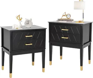 Scurrty Set of 2 23.6'' End Table with Storage Drawer, Tall Nightstand Large with Wide Top Wooden Legs Bedside Night Table Storage in Bedroom Stable Living Room