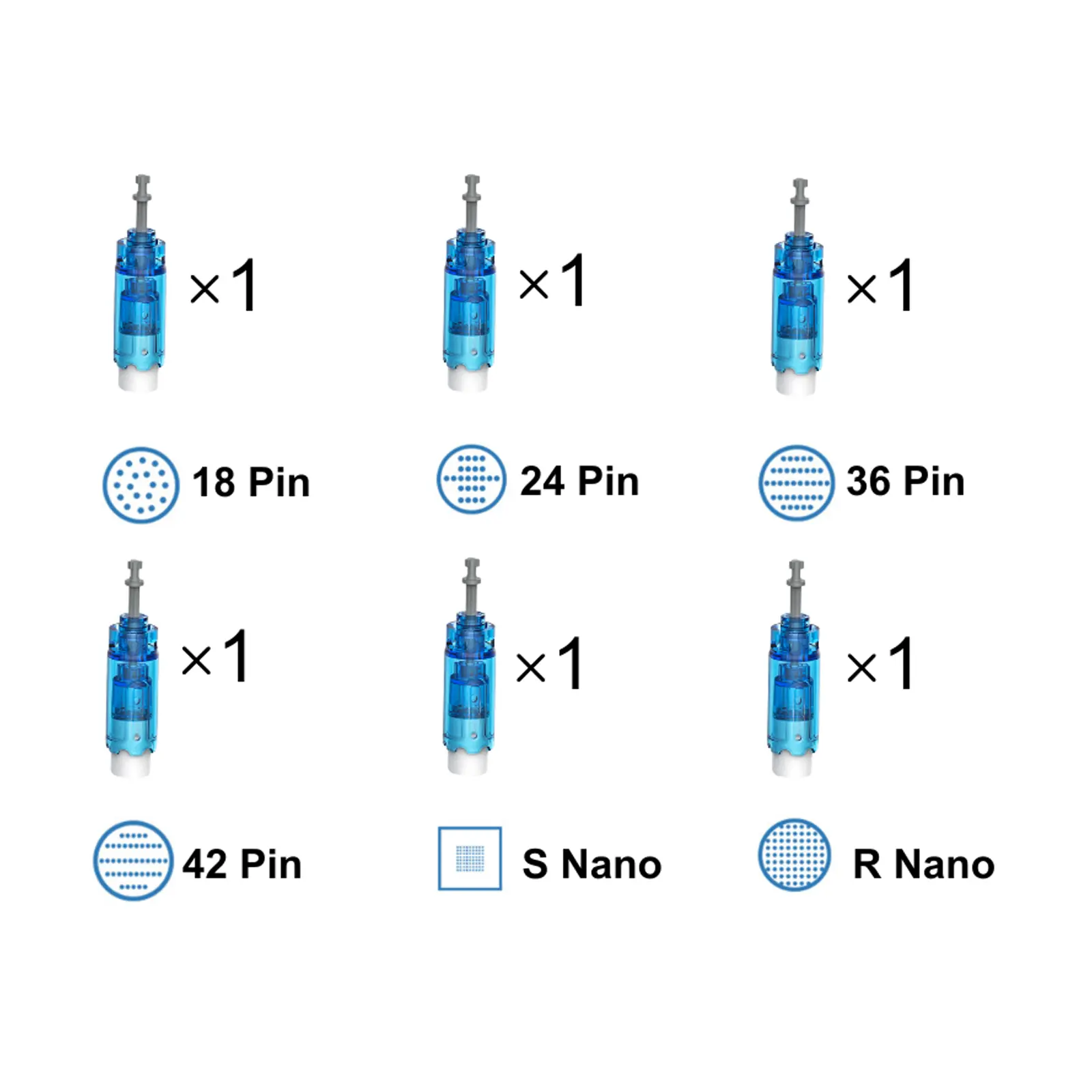 High-Quality Replacement Cartridges Compatible with Dr. Pen M8S, A10 & A11 Models, 18/24/36/42 Pin + R Nano + S Nano Needle Cartridge Options, 6-Pack Replacement Heads (No Device Included)