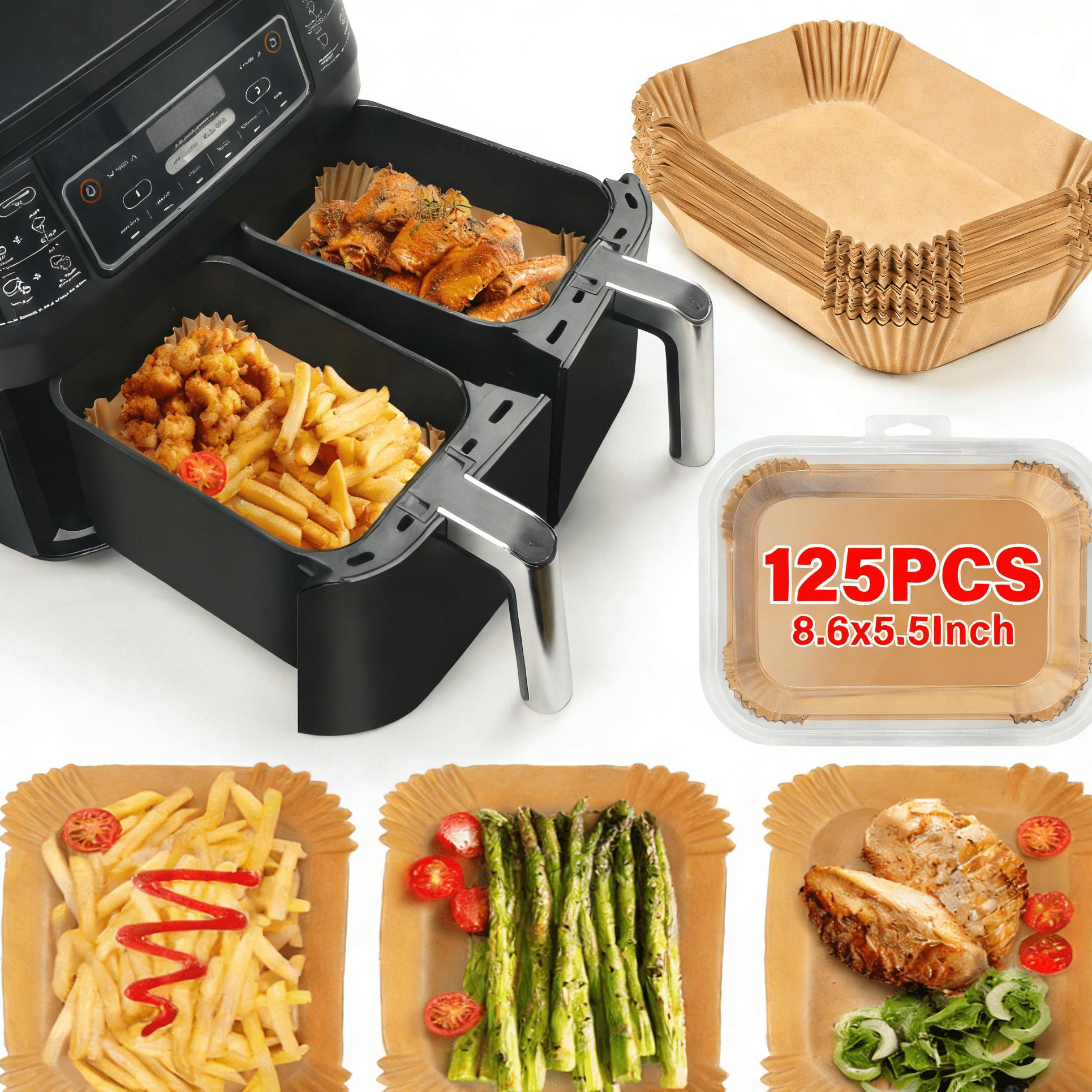 125 pcs Rectangular Disposable Air Fryer Liners, Non-stick, Oil-resistant Parchment Paper, Compatible with Dual Baskets, Easy to clean for meal prep, baking, and healthy cooking