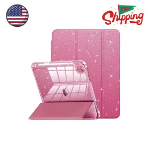 Compatible with iPad A16 11th Generation 11 Inch 2025 Case, Glitter Cute Cover with Clear Sparkly Back, Pencil Holder (Rose Pink)