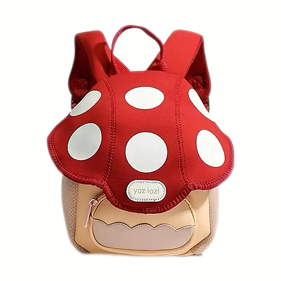 Chic Mushroom Mini Backpack for Teens, Cute Polyurethane Synthetic Leather Novelty Bag for School or Travel, Zip