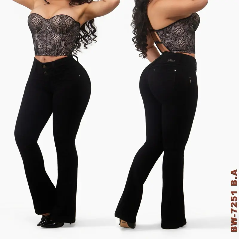Women's Luxury Denim Pants, B72-51 Black Fabric Bottom Piece Women's Luxury Denim Pants, B72-51 Black Fabric Bottom Piece