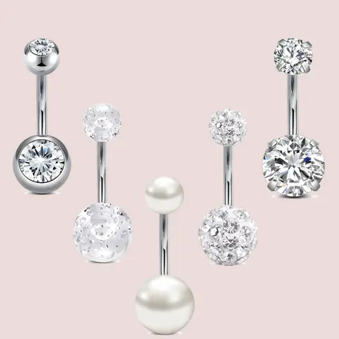 Stainless Steel Cz Belly Ring Set, Belly Button Piercing, Body Piercing Jewelry, Body Jewellery, 5 Counts Navel Piercing Jewelry, Elegant Design for Women and Girls, Perfect Gift for Holidays