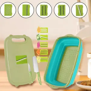 A set of 9 Camping Cutting Board For Kitchen Plastic Cutting Board Set with  Peeler, Kitchen Knife, Serving Tray, Cutting Board, Dishwasher Safe Green Kitchen Supplies - Home Improvement.